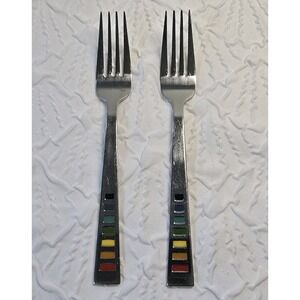 Fiesta Celebration Rainbow Inlay Stainless Colorful Fork Silverware Set of 2